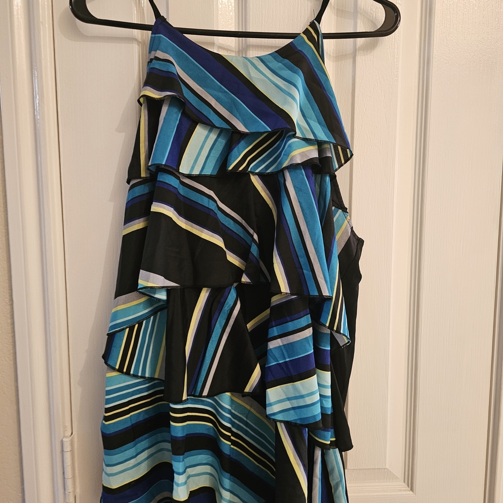 Striped Blue and Black Layered Top